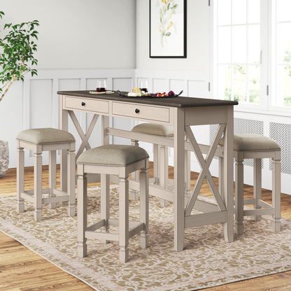 Console Table With 4 Stools - Antique White Bernards Furniture