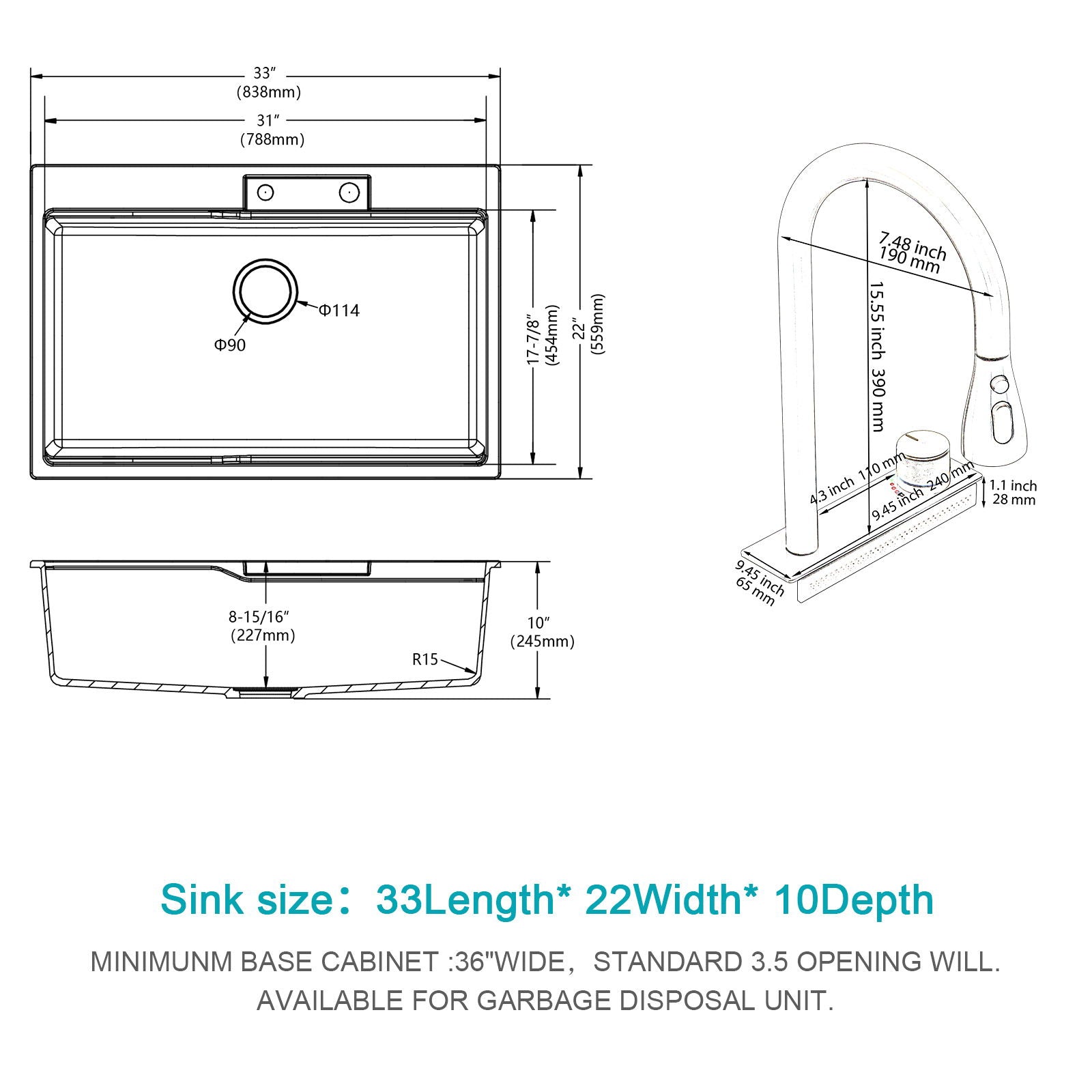Waterfall Kitchen Sink With Pull Out Faucet & Cup Washer Daily Nest