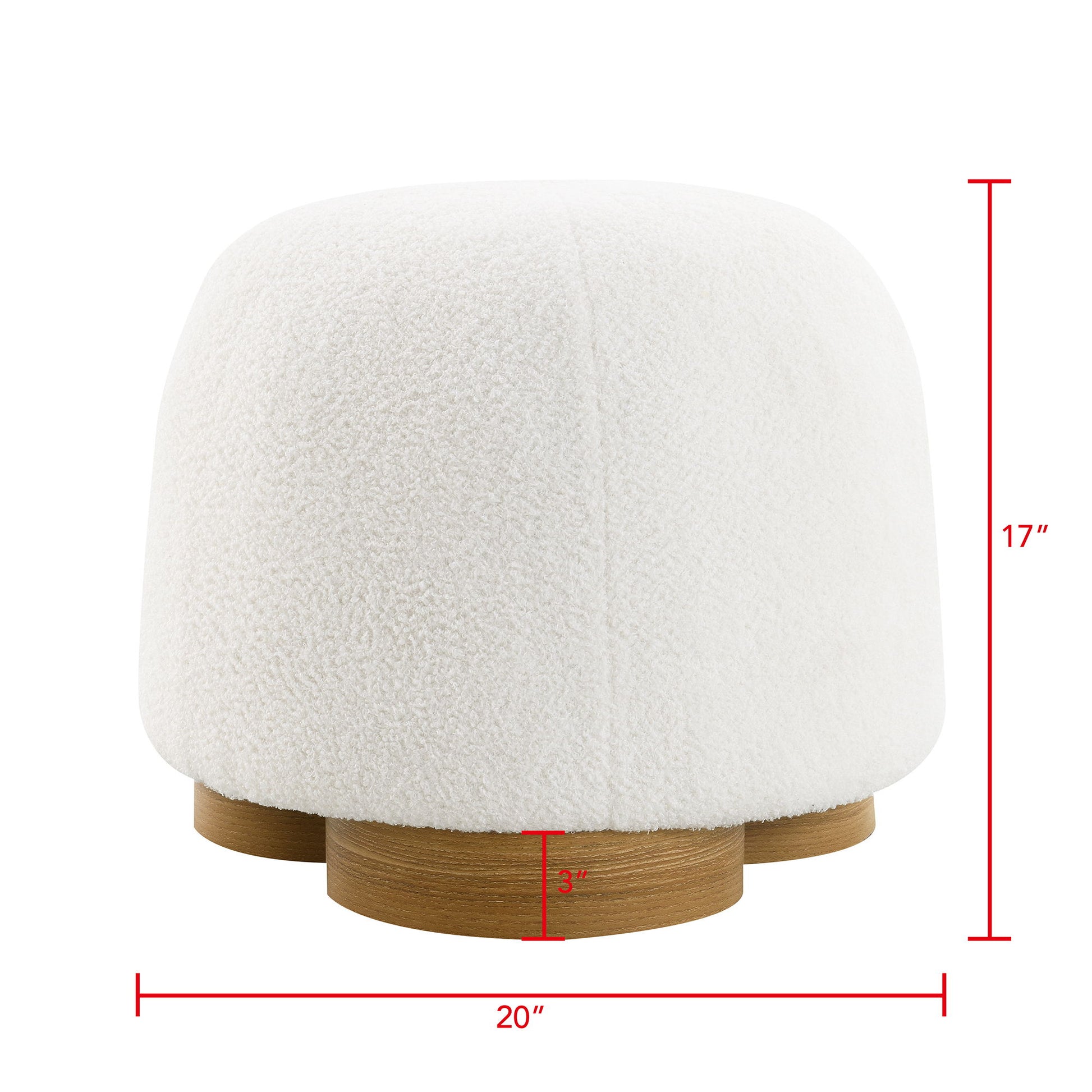 Round Soft Teddy Fabric Upholstered Ottoman With Metal Accents Home Essentials
