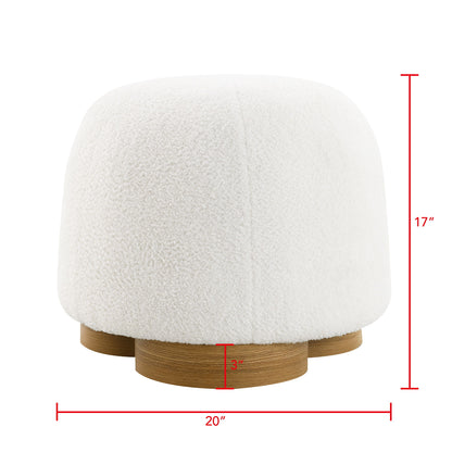Round Soft Teddy Fabric Upholstered Ottoman With Metal Accents Home Essentials