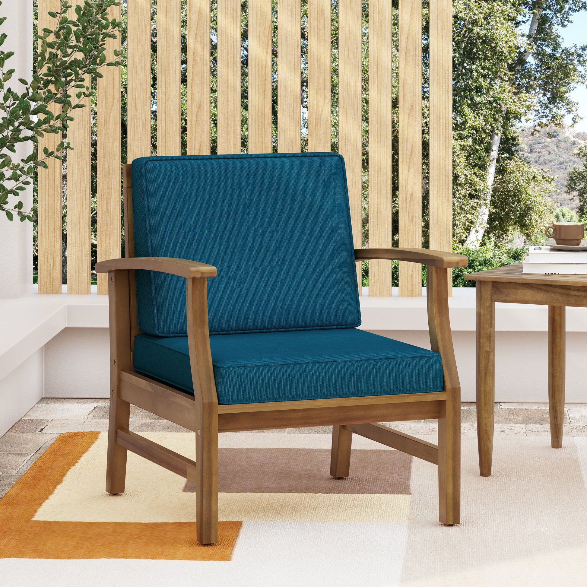 Kaleidoscope - Club Chair With Slat Paneling - Blue Noble House