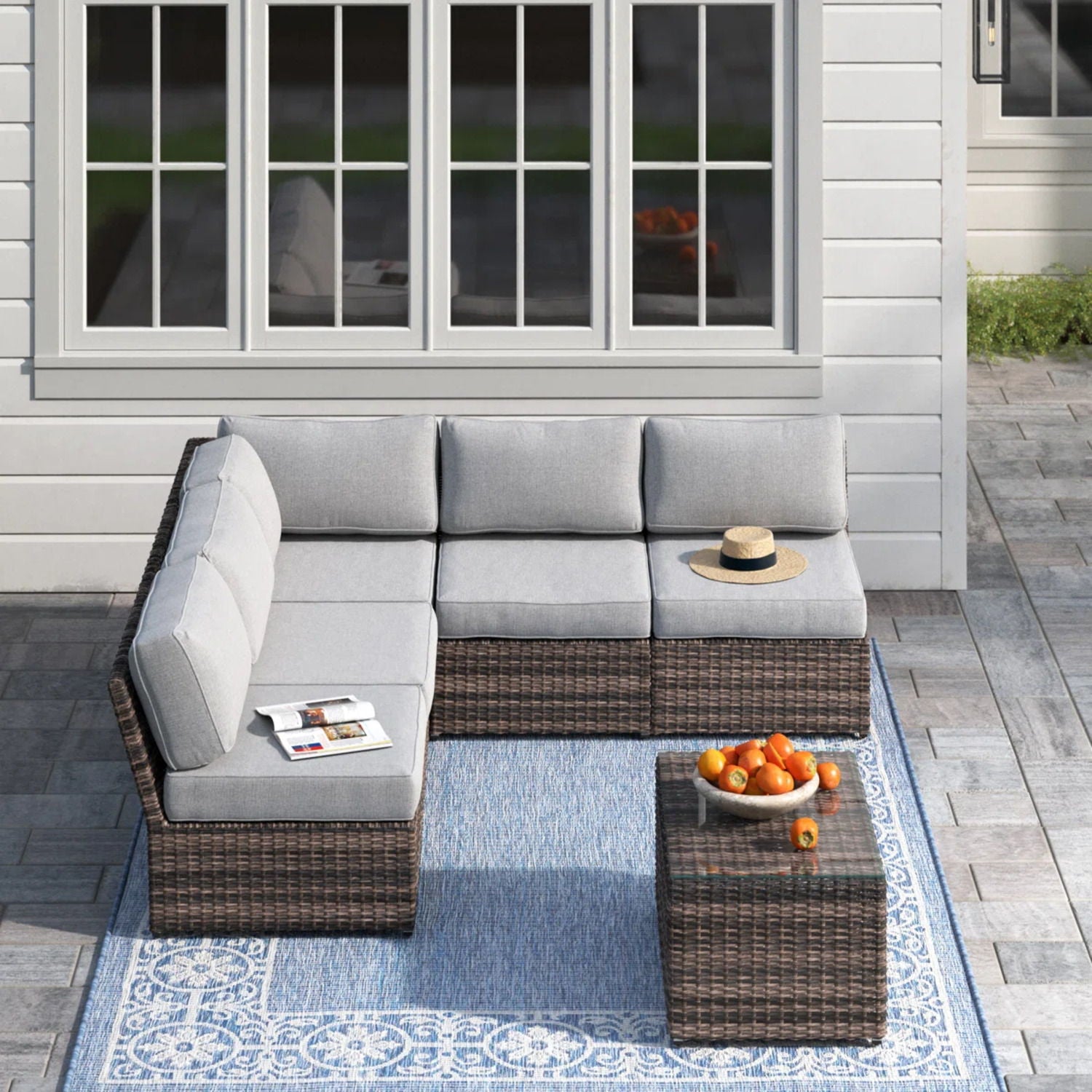 Comfortable Modern Patio Rattan Sectional Set With Cushions LSI Patio Furniture