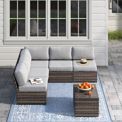 Comfortable Modern Patio Rattan Sectional Set With Cushions LSI Patio Furniture