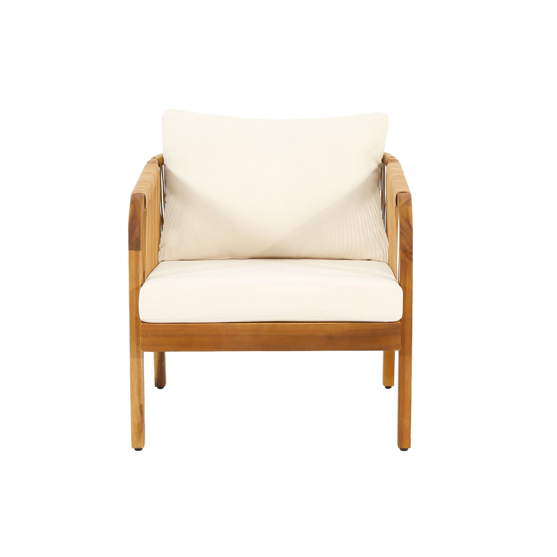 Acacia Wood And Wicker Outdoor Club Chair, Deep Seating With Soft Cushion, Porch Chairs For Garden, Backyard Porch Balcony - Brown / Beige Noble House