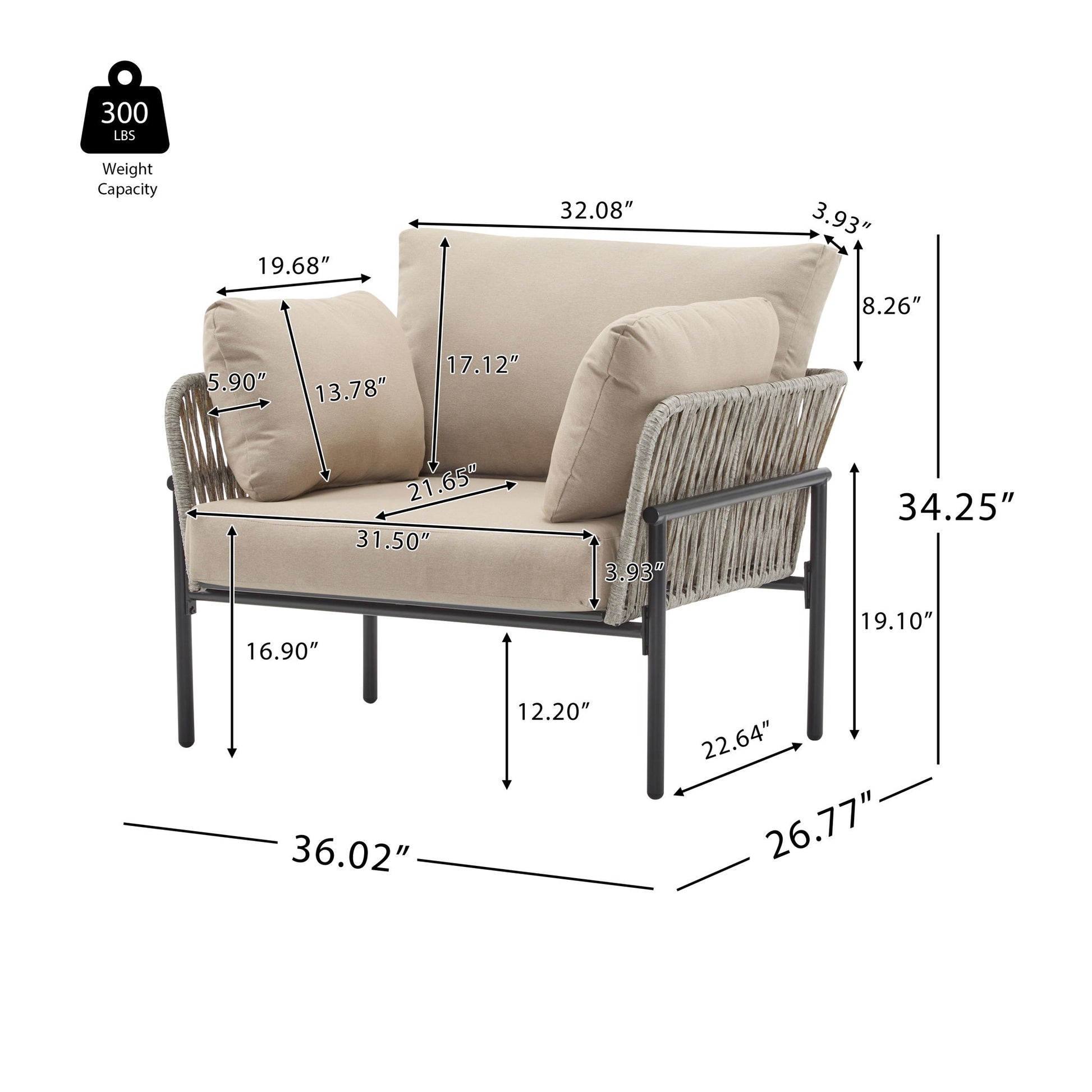 Rope Lounge Chair With Cushions For Modern Spaces Noble House