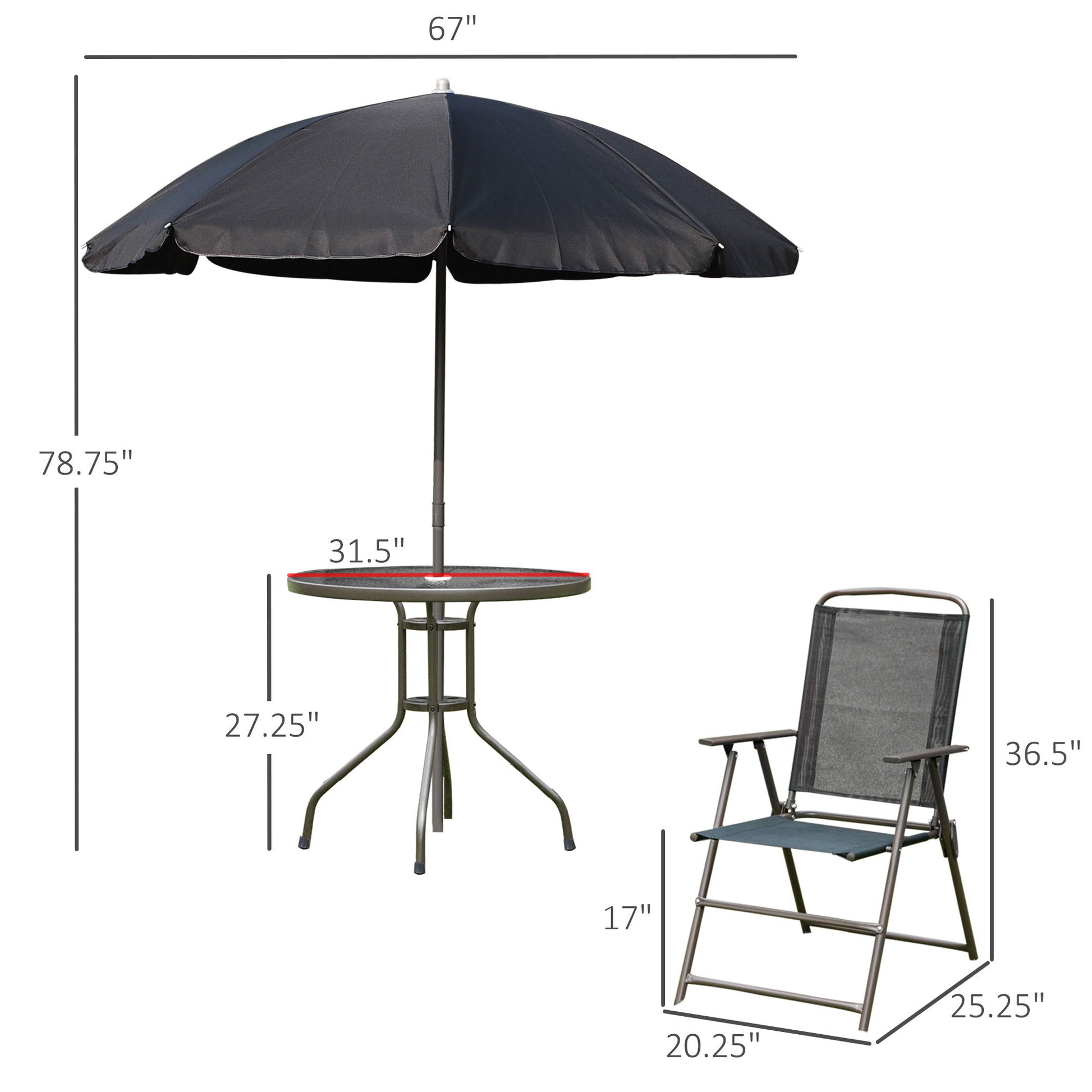 Outsunny - Patio Dining Set With Table Umbrella, Folding Chairs And Dining Table, Outdoor Patio Furniture Set Home Essentials