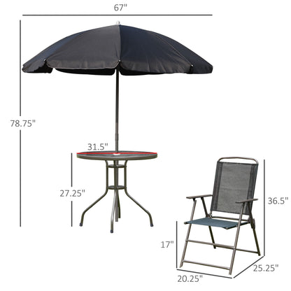 Outsunny - Patio Dining Set With Table Umbrella, Folding Chairs And Dining Table, Outdoor Patio Furniture Set Home Essentials