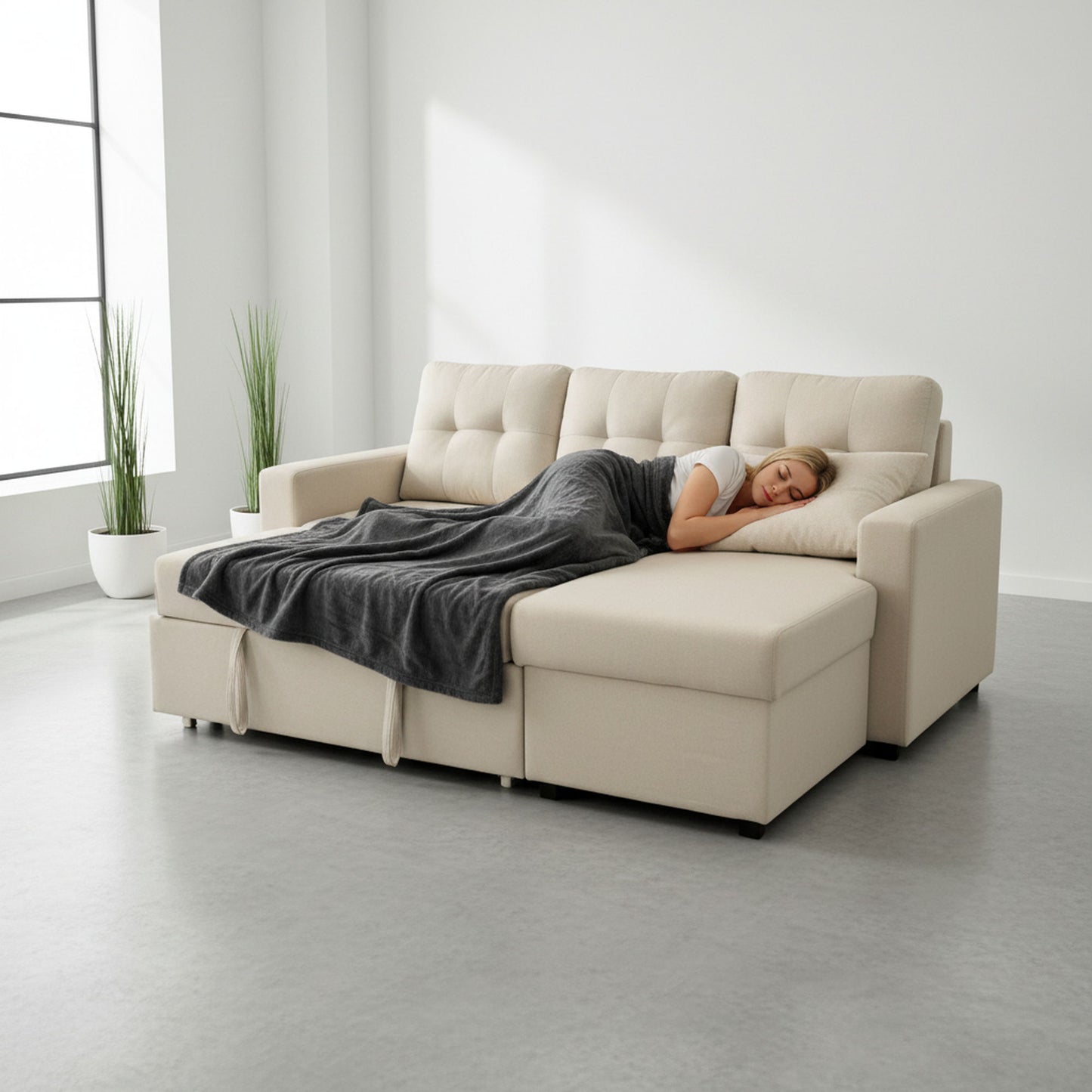 Convertible L Shaped Sectional Sleeper Sofa Bed, Saving Pull Out Couch US Pride