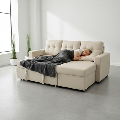 Convertible L Shaped Sectional Sleeper Sofa Bed, Saving Pull Out Couch US Pride