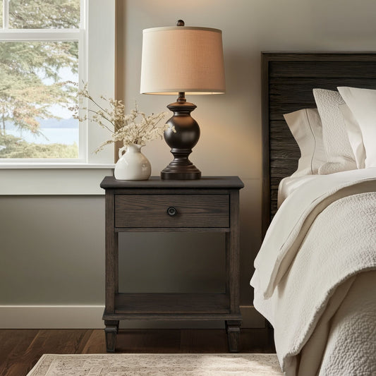 Victoria - One-Drawer Bedside Table With Shelf - Antique Brown Madison Park Signature