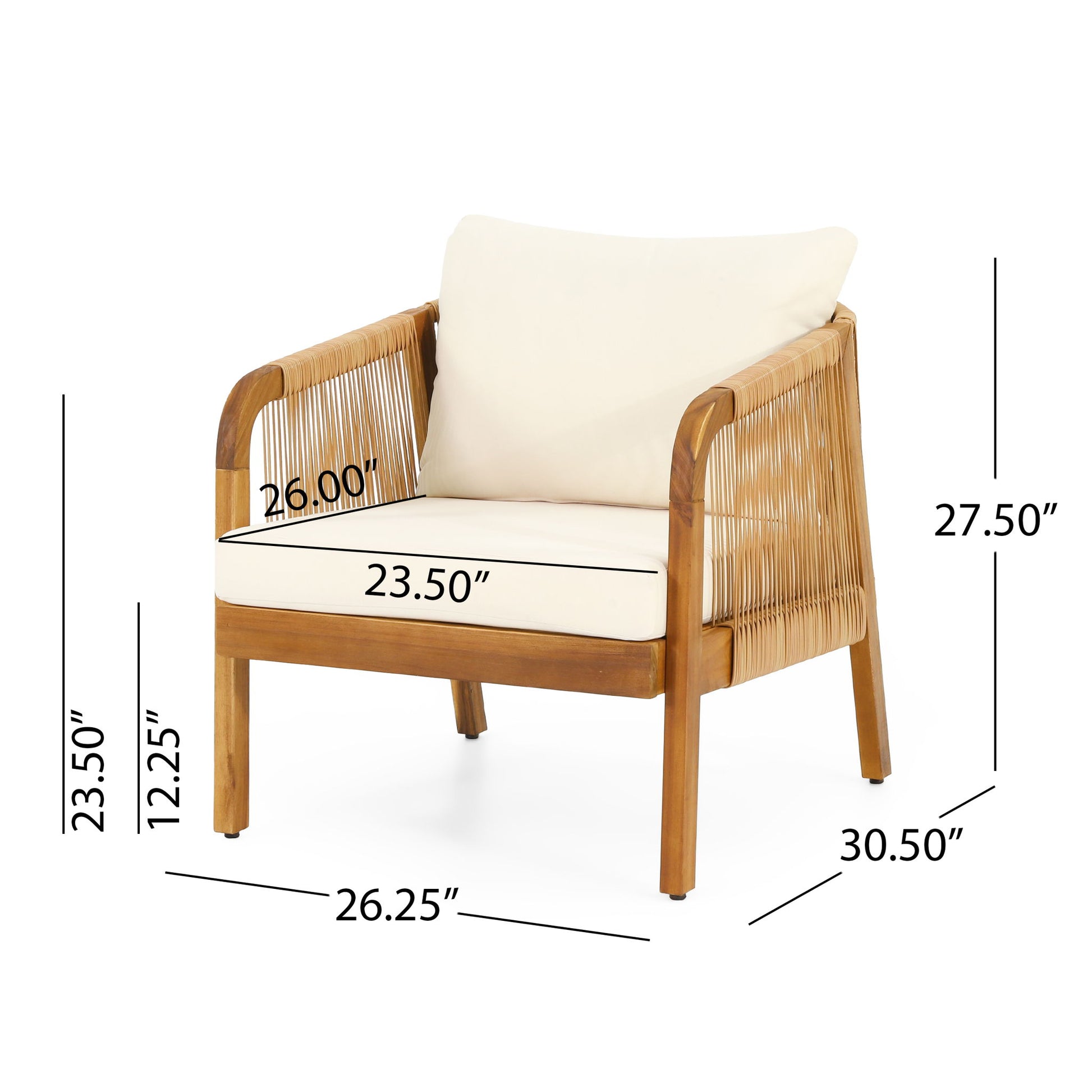 Acacia Wood And Wicker Outdoor Club Chair, Deep Seating With Soft Cushion, Porch Chairs For Garden, Backyard Porch Balcony - Brown / Beige Noble House