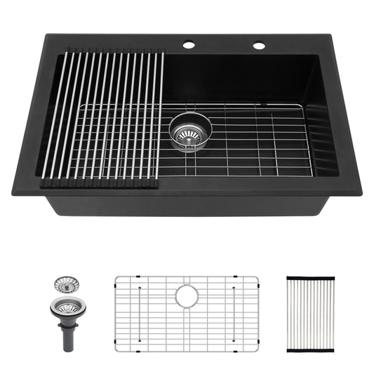 Quartz Kitchen Sink, Granite Composite, Drop In Sink With Durable Design Daily Nest