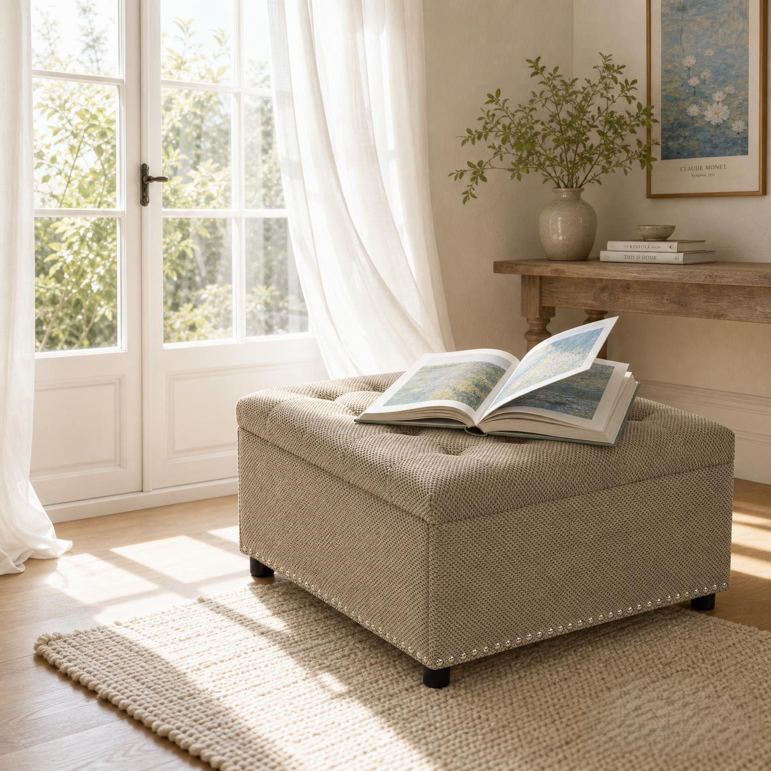 Square Tufted Storage Ottoman With Nailhead Trim Home Essentials