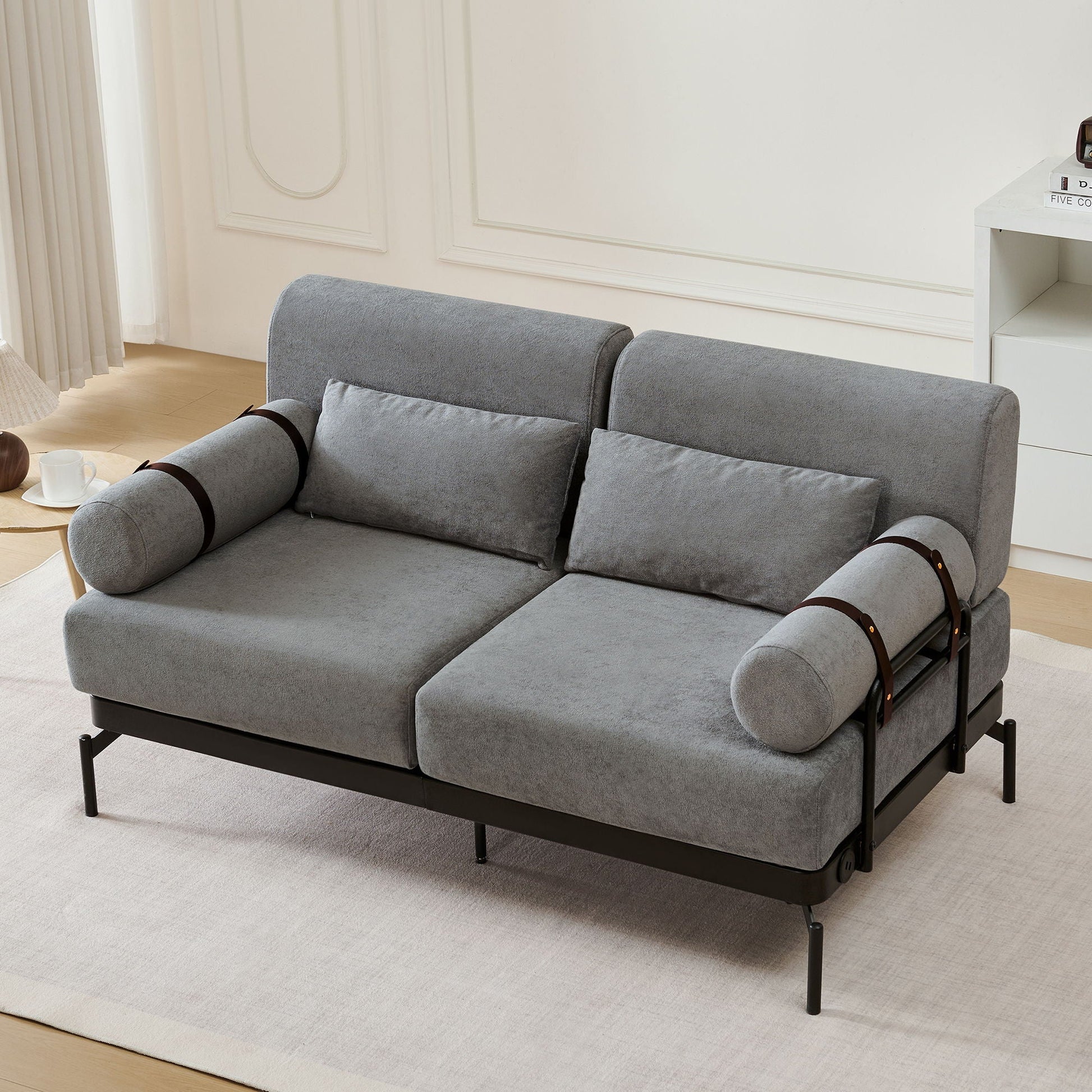 Modern Loveseat Sofa 2 Seater With USB Ports, Cylindrical Armrests Hearth and Haven