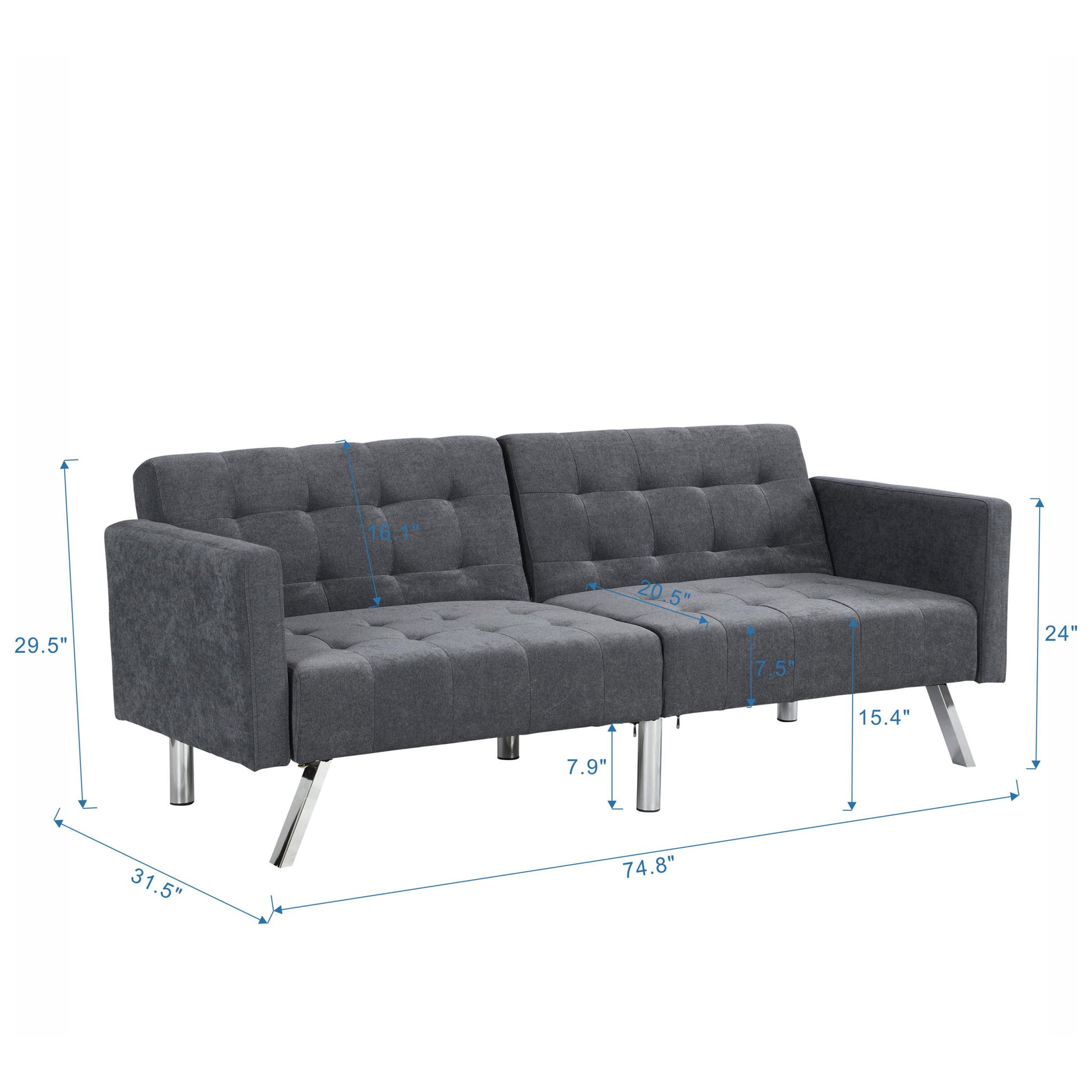 Futon Sofa Bed Convertible Folding Lounge Couch, Armrests Home Essentials