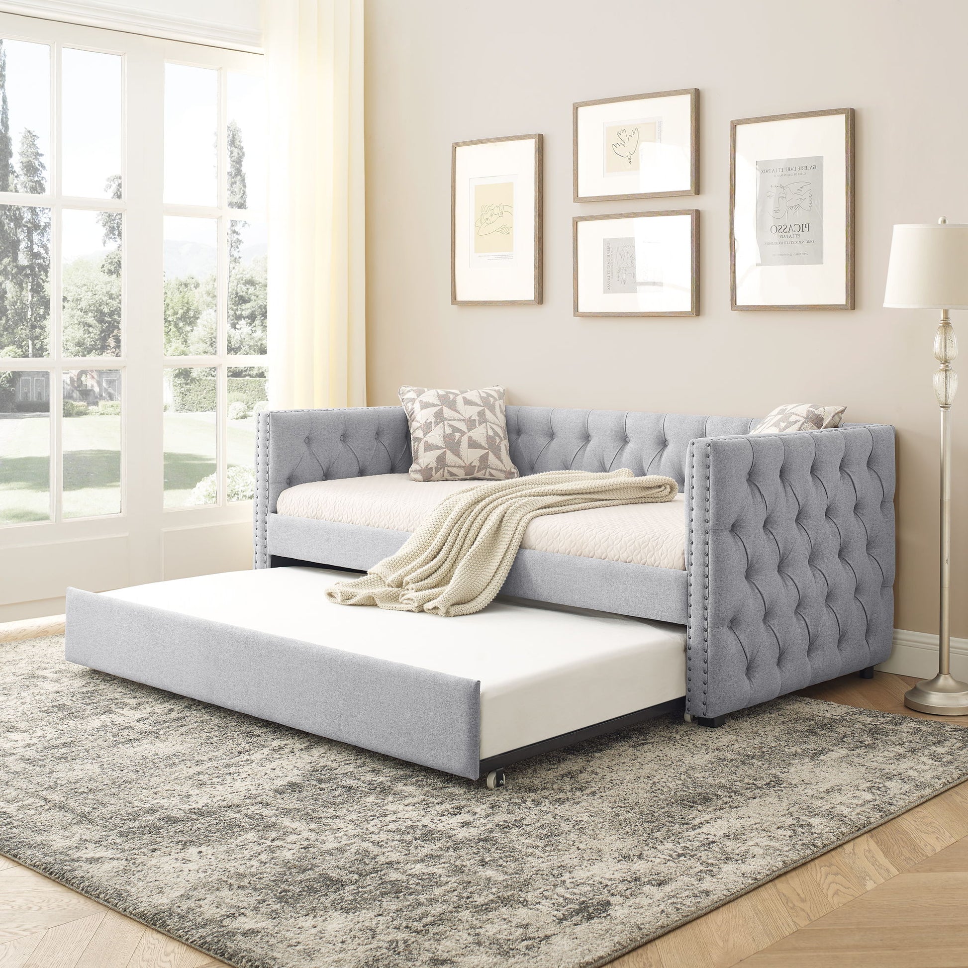 Inspired Upholstered Daybed With Trundle, Button Tufted Home Essentials