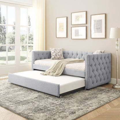 Inspired Upholstered Daybed With Trundle, Button Tufted Home Essentials