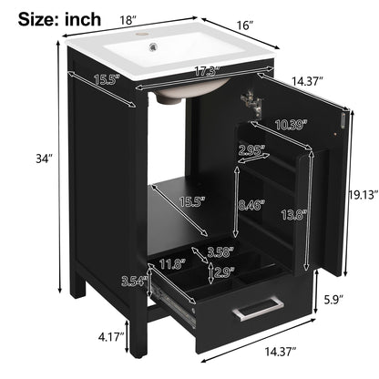 Bathroom Vanity With Ceramic Sink, Soft Close Drawers, Door Organizer, Divider Drawer, Adjustable Foot Pads Hearth and Haven