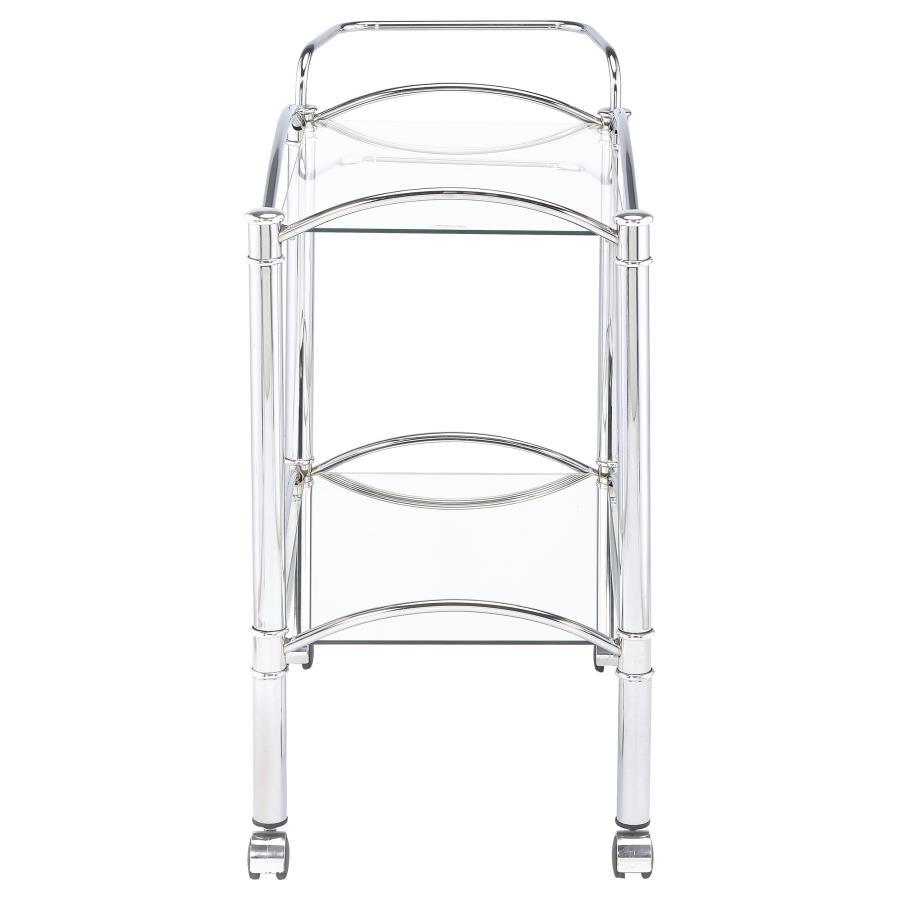 Shadix - 2-Tier Rectangular Glass Shelf Metal Bar Cart - Chrome