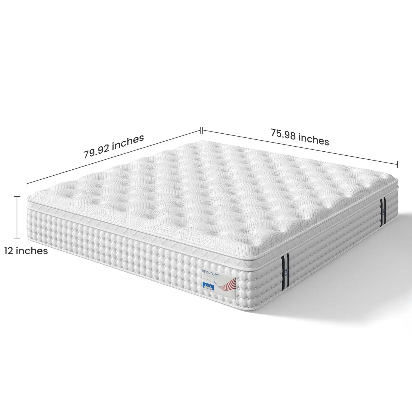 12" King Hybrid Mattress, Memory Foam & Pocket Spring Bed, Medium Firm Comfort, Spine Support, Quiet & Breathable - White Somnus Mattress USA