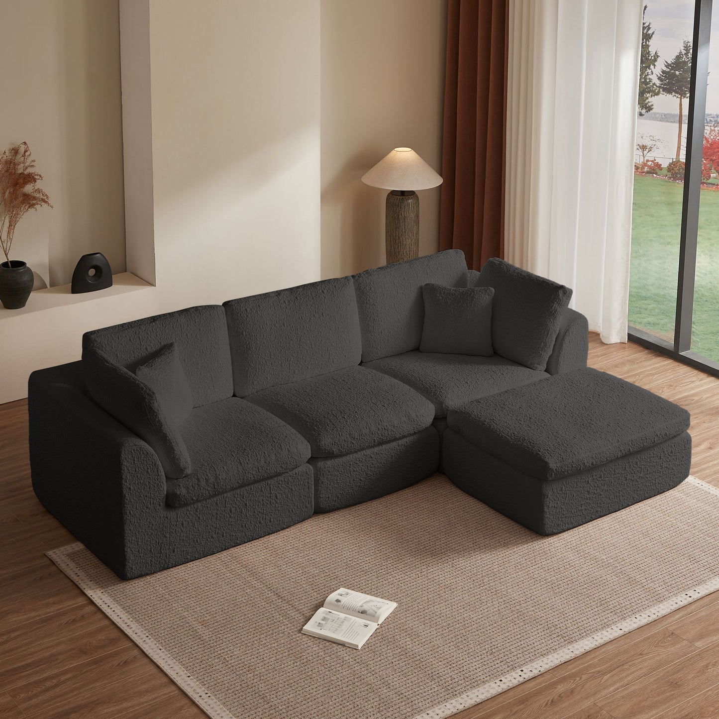 Cloud Sectional Couch, Convertible With Ottoman, 3 Seater Modular Design Home Essentials
