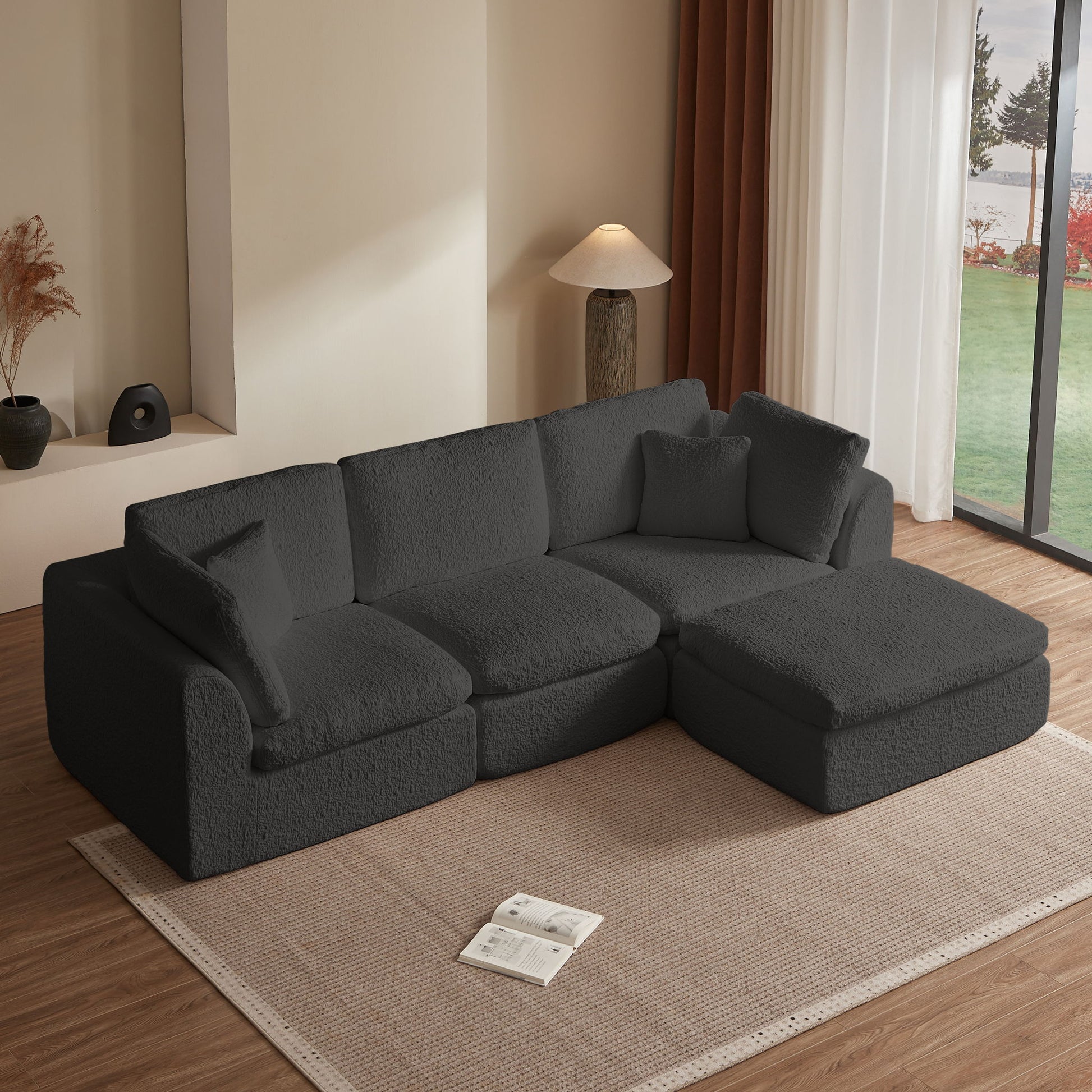 Cloud Sectional Couch, Convertible With Ottoman, 3 Seater Modular Design Home Essentials