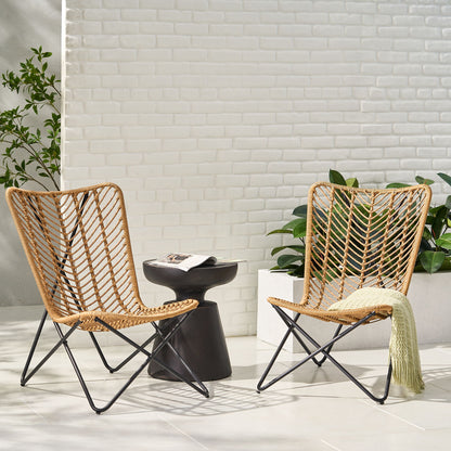 Wicker Chair With Geometric Cross Base, (Set of 2) - Light Brown Noble House