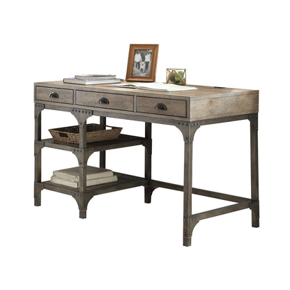 Gorden - Weathered Antique Metal Writing Desk - Oak Acme