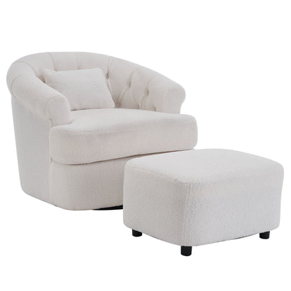 Swivel Chair With Ottoman, Modern Luxury Velvet Swivel Accent Chair, Comfy Round Armchair, Single Sofa Armchair With Lounge Seat For Bedroom / Office / Reading Spaces Home Essentials