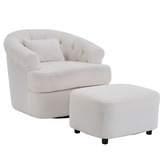 Swivel Chair With Ottoman, Modern Luxury Velvet Swivel Accent Chair, Comfy Round Armchair, Single Sofa Armchair With Lounge Seat For Bedroom / Office / Reading Spaces Home Essentials