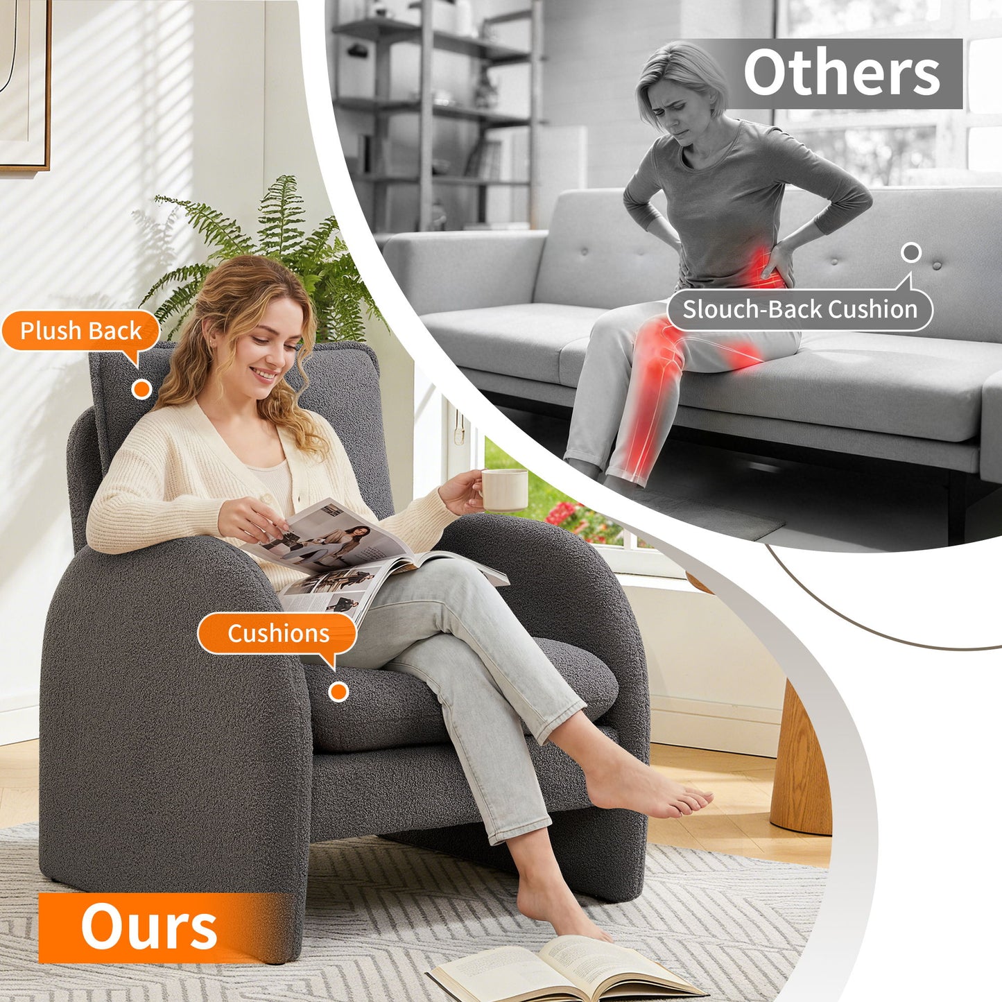 Modern Sherpa Upholstered Accent Chair, Comfortable Living Room Armchair, Lounge Chair For Bedroom, And Office Home Essentials