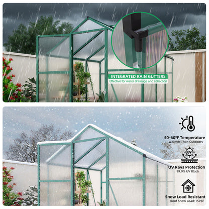 Polycarbonate Walk-In Greenhouse, Raised Base For Outdoor In All Season Daily Nest