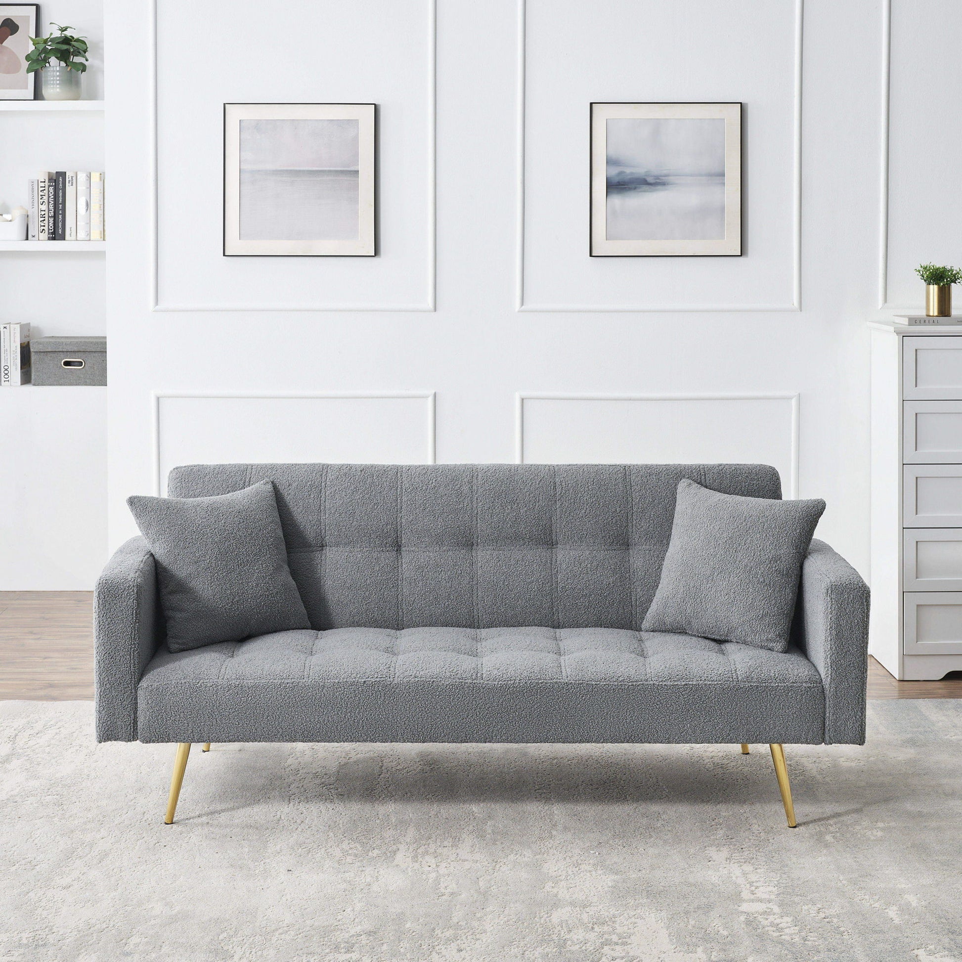 Teddy Fleece Sofa Bed With Luxurious Throw Pillows Home Essentials