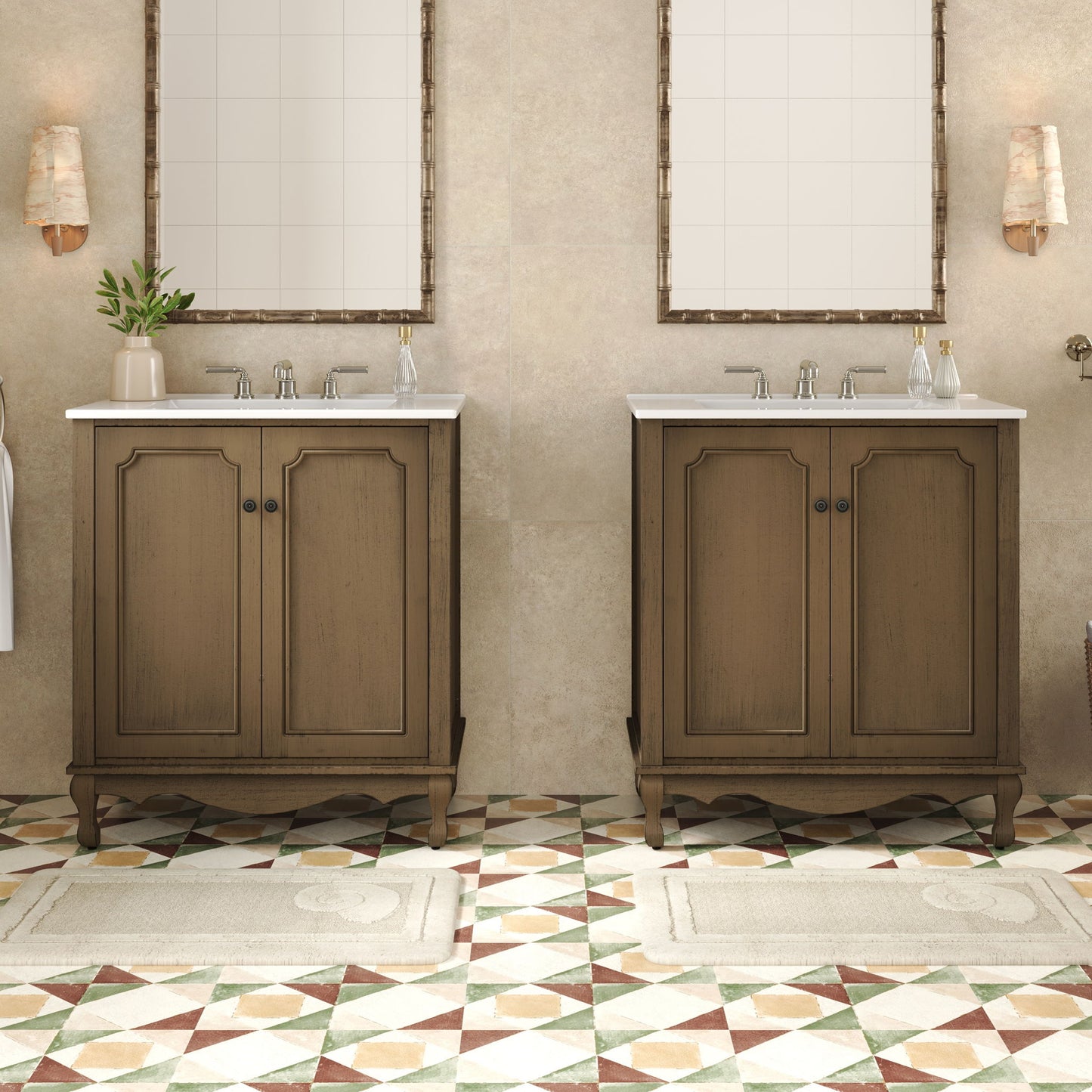 Vintage Double Sink Bathroom Vanity Set With Ceramic Sinks Noble House