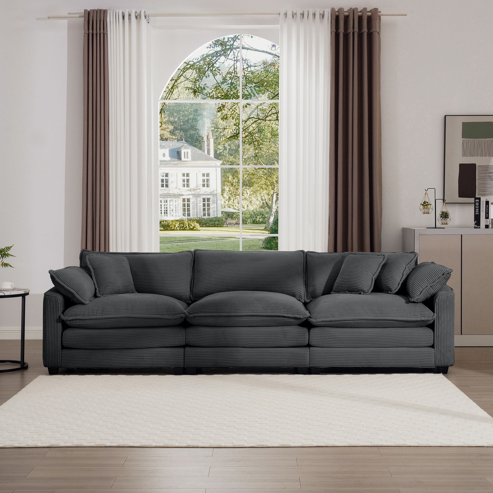 Mid-Century Modern 3 Seater Sectional Sofa With Arm And Throw Pillows Home Essentials