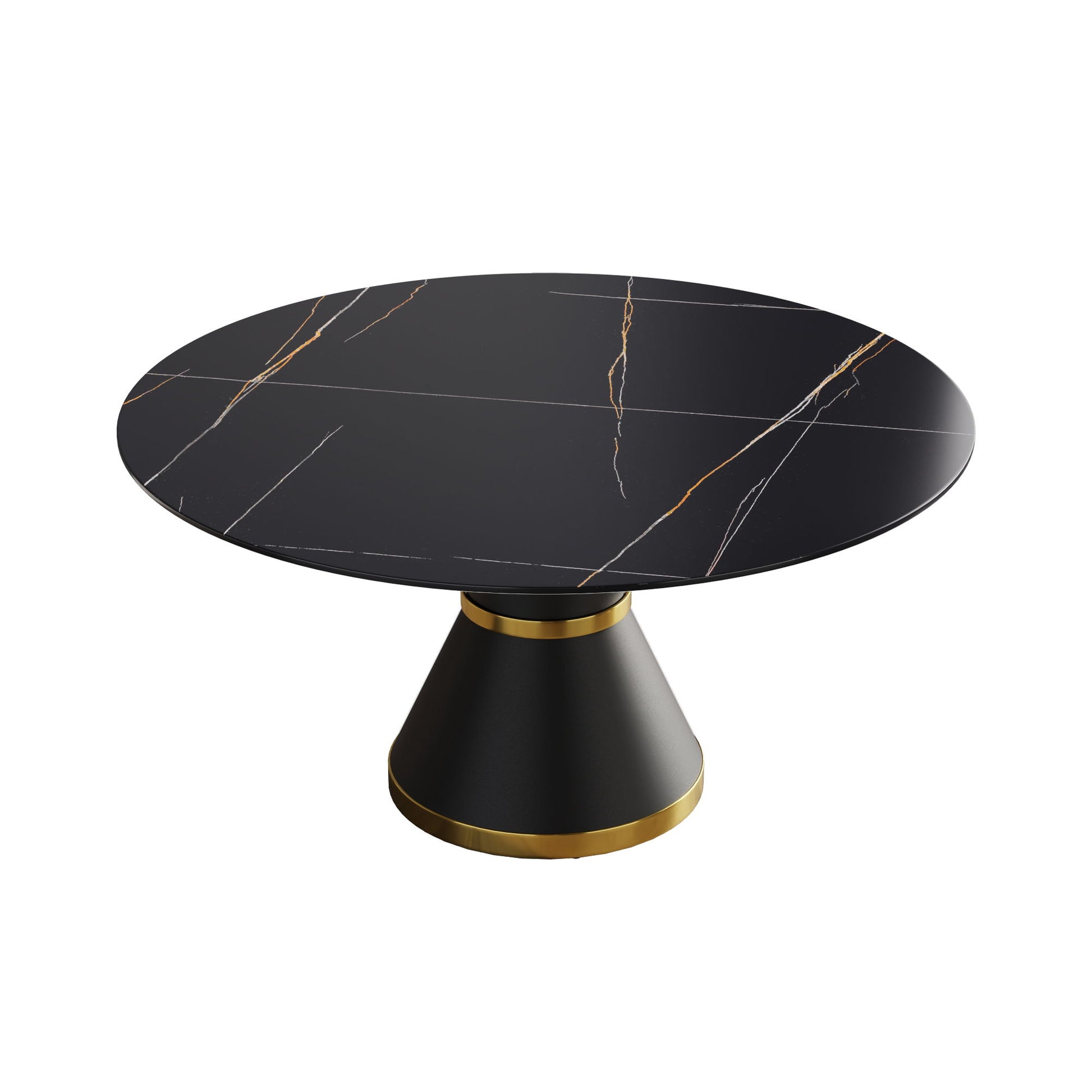 59.05" Modern Artificial Stone Round Black Carbon Steel Base Dining Table, Can Accommodate 6 People - Black Home Essentials