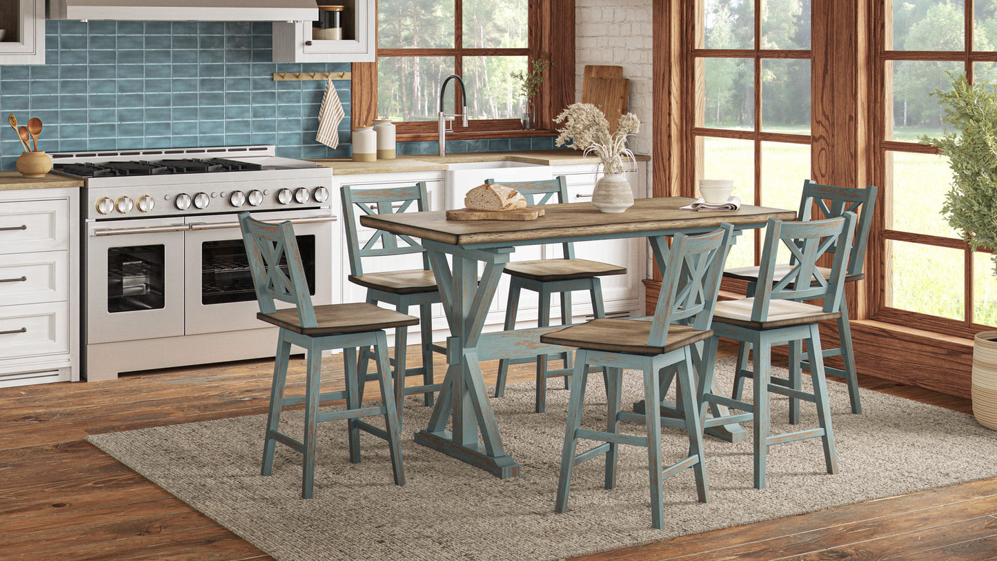 X Based Counter Height Casual Dining Table - Aqua Blue Bernards Furniture