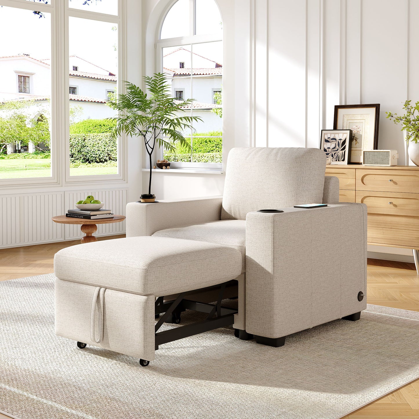 Single Pull Out Sofa Bed With USB Ports And Cup Holders Hearth and Haven