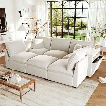 Modern Sectional Sofa U-Shaped With Movable Ottoman Storage Armrests And USB Ports Hearth and Haven
