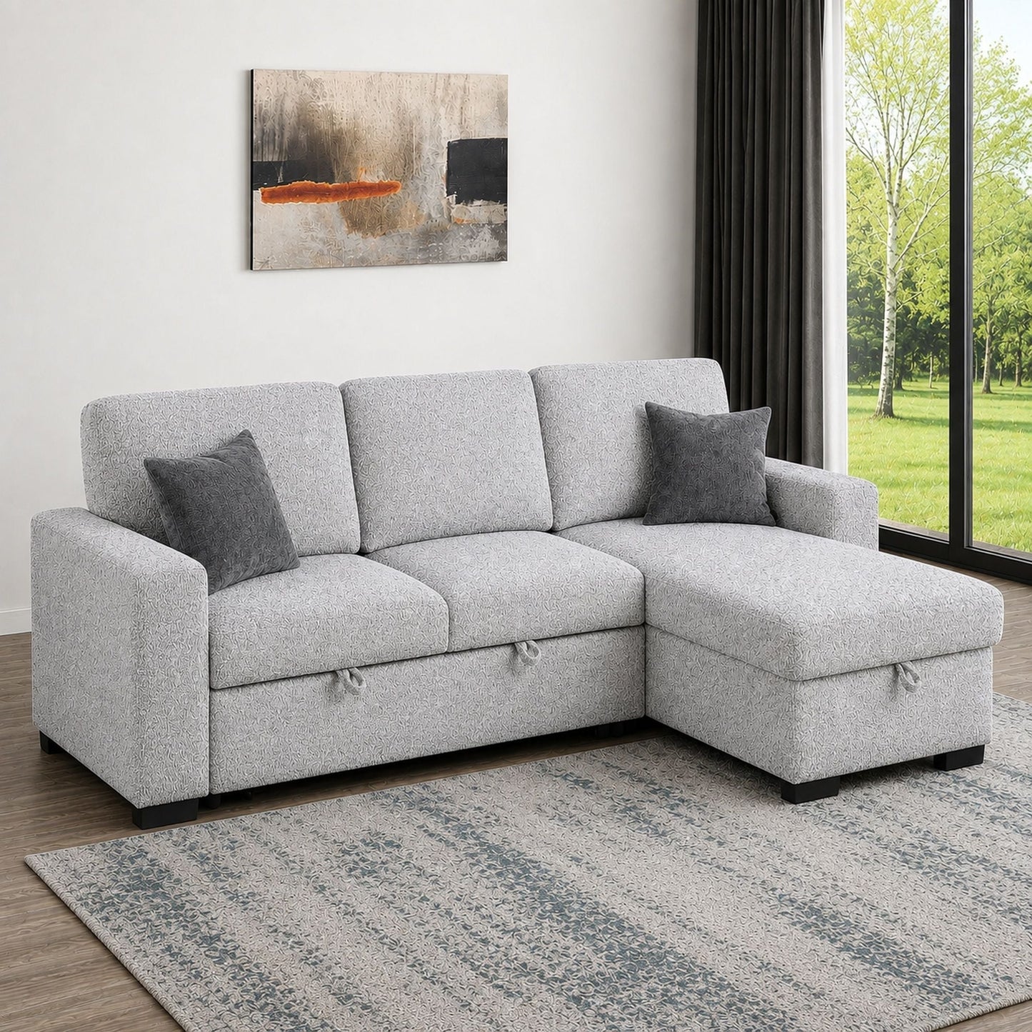 Buzz - Reversible Sleeper Sectional Sofa With Storage Chaise, Console Arm, USB Charging & Cup Holders - Gray Matrix Furniture Group