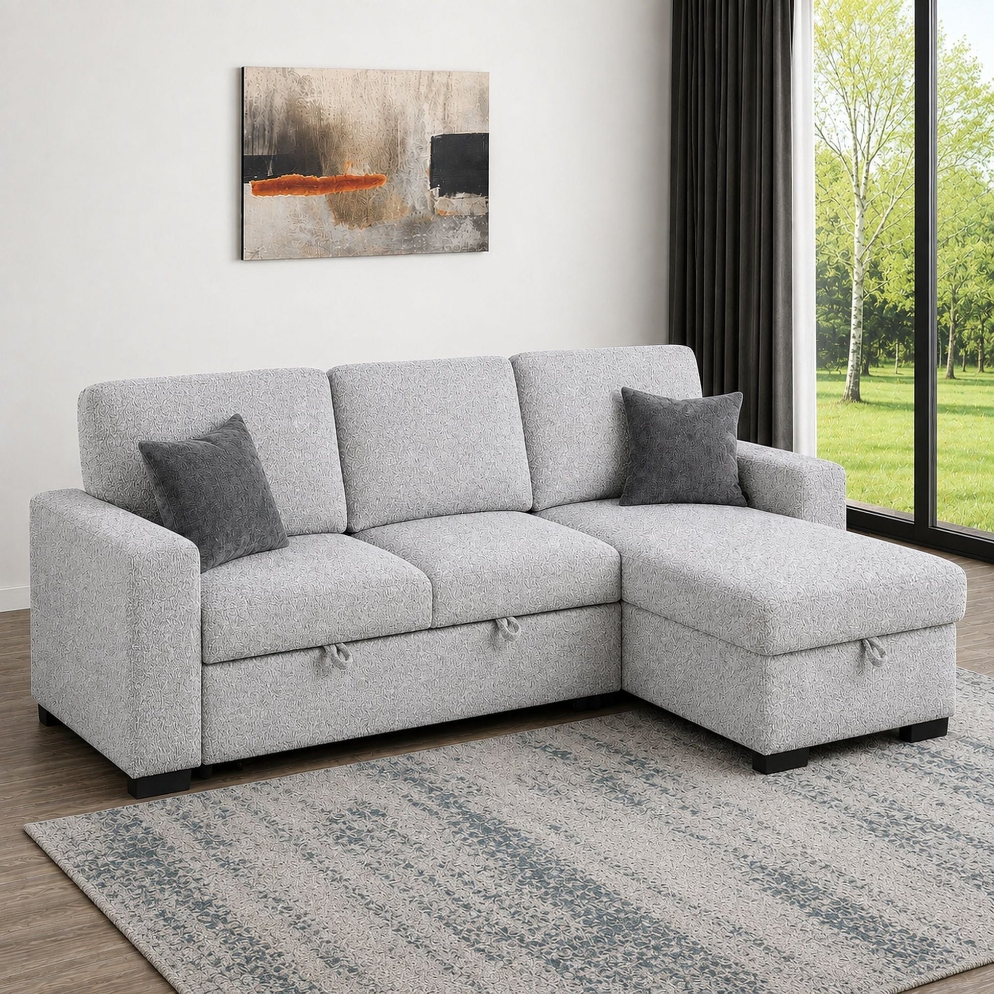Buzz - Reversible Sleeper Sectional Sofa With Storage Chaise, Console Arm, USB Charging & Cup Holders - Gray Matrix Furniture Group