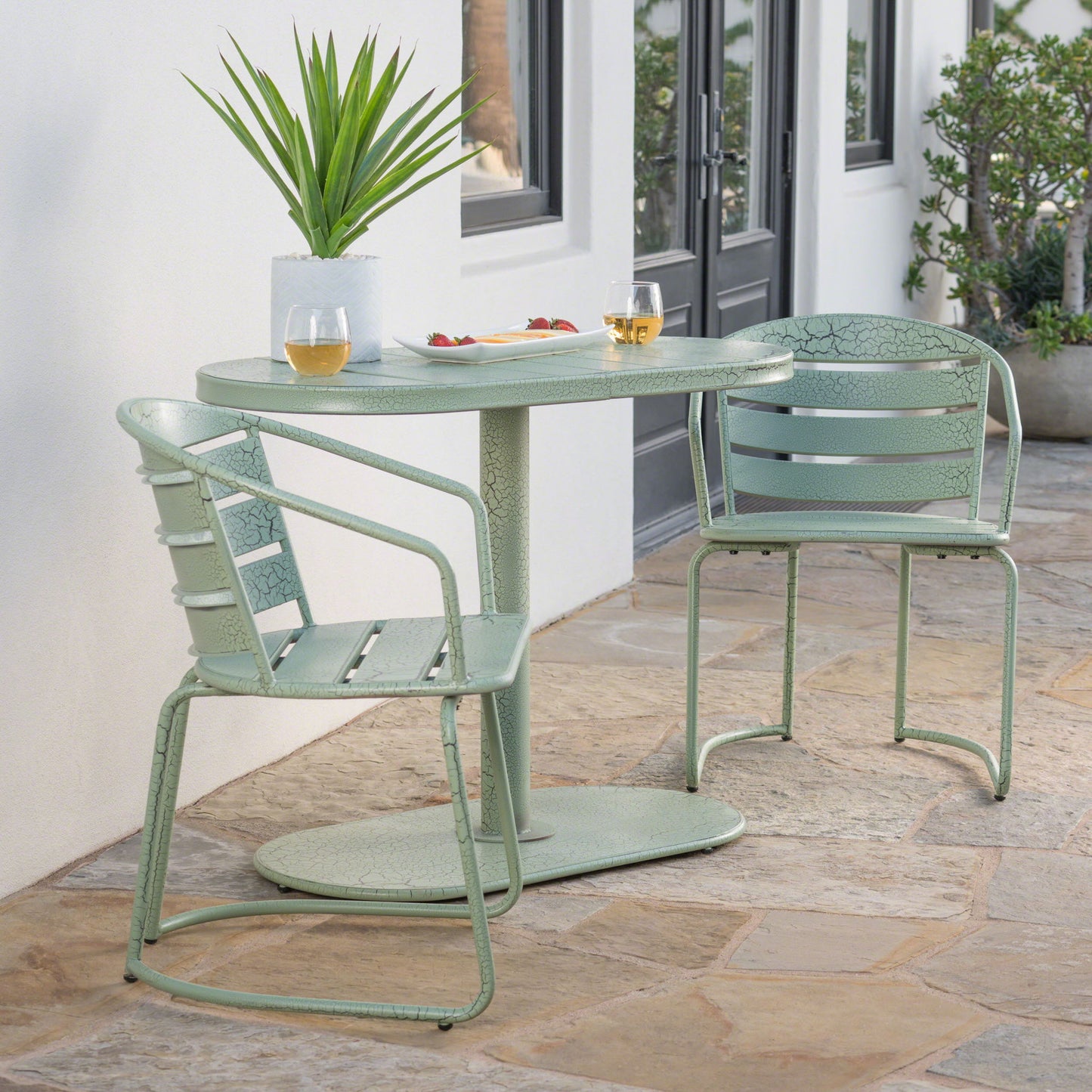 3 Piece Elegant Outdoor Bistro Set With 2 Chairs And Oval Table Noble House