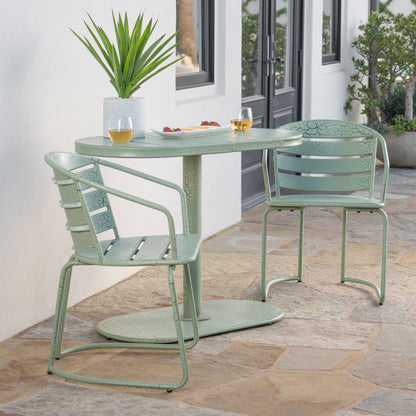 3 Piece Elegant Outdoor Bistro Set With 2 Chairs And Oval Table Noble House