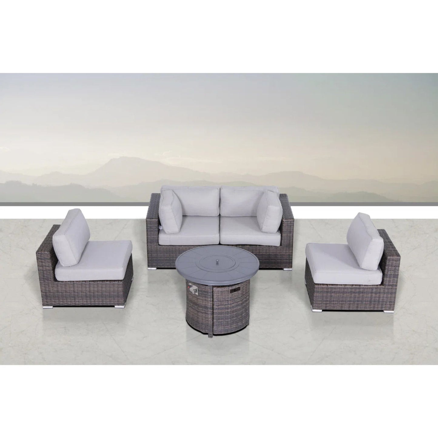Wicker Outdoor Lounge Set With Cushions And Fire Pit LSI Patio Furniture