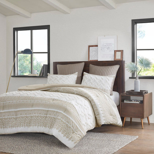 Mila - King 3 Piece Comforter Set With Tufting - Taupe INK+IVY