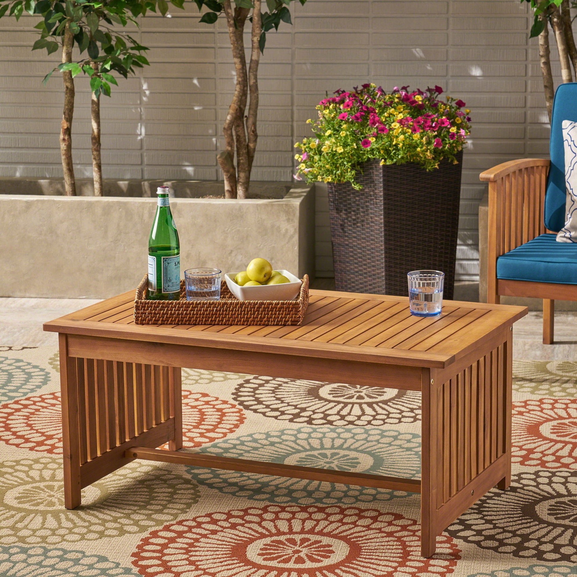 Acacia Wood Rectangular Patio Coffee Table For Outside Noble House