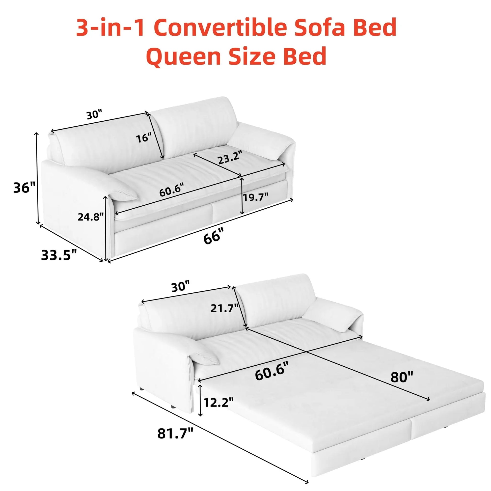 Pull Out 3 In 1 Convertible Sleeper Sofa With Side Storage, Multi Functional Home Essentials