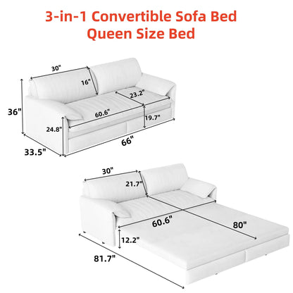 Queen Pull Out Sofa Bed, 3 In 1 Convertible Sleeper Sofa With Side Storage Home Essentials