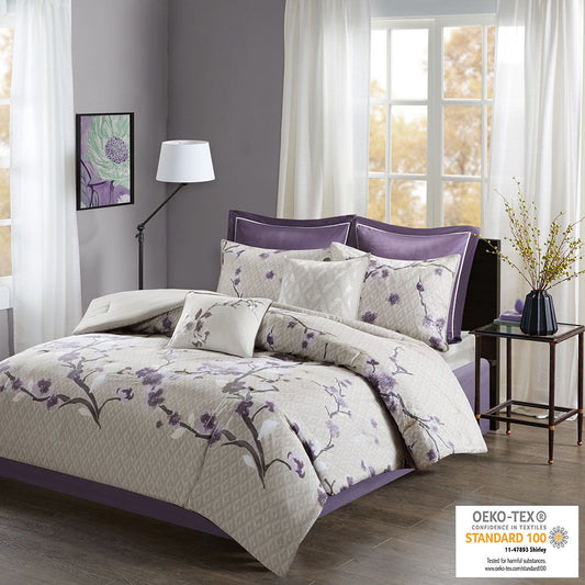 Holly - Queen 8 Piece Comforter Set - Purple Madison Park