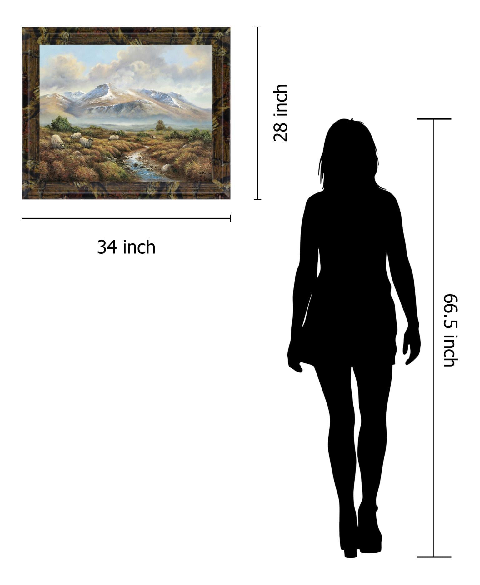 Woolly Grazing Vista - 28" x 34" Framed Wall Art Classy Art